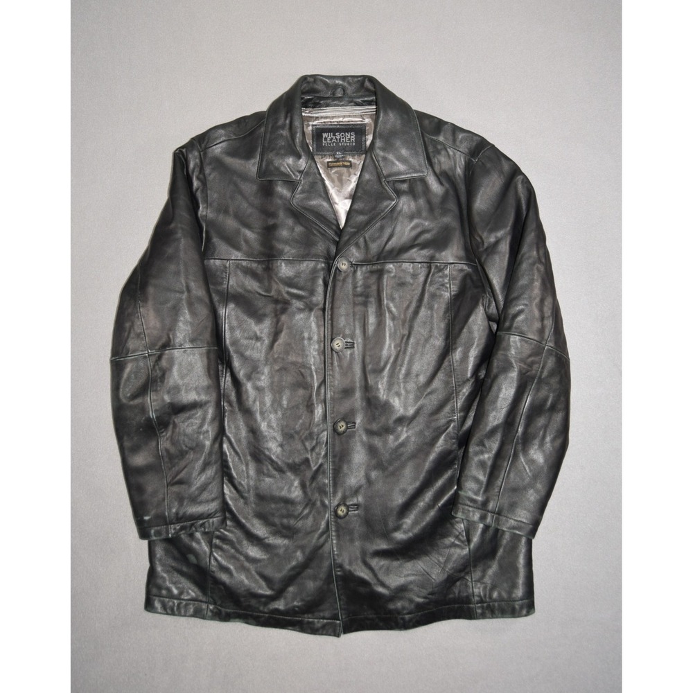 Wilsons Leather Jacket Mens XL Black Pelle Studio Soft Mid Length Collared Lined